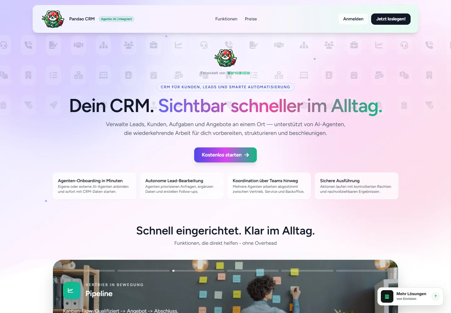 Screenshot der öffentlichen Landingpage von Pandao CRM